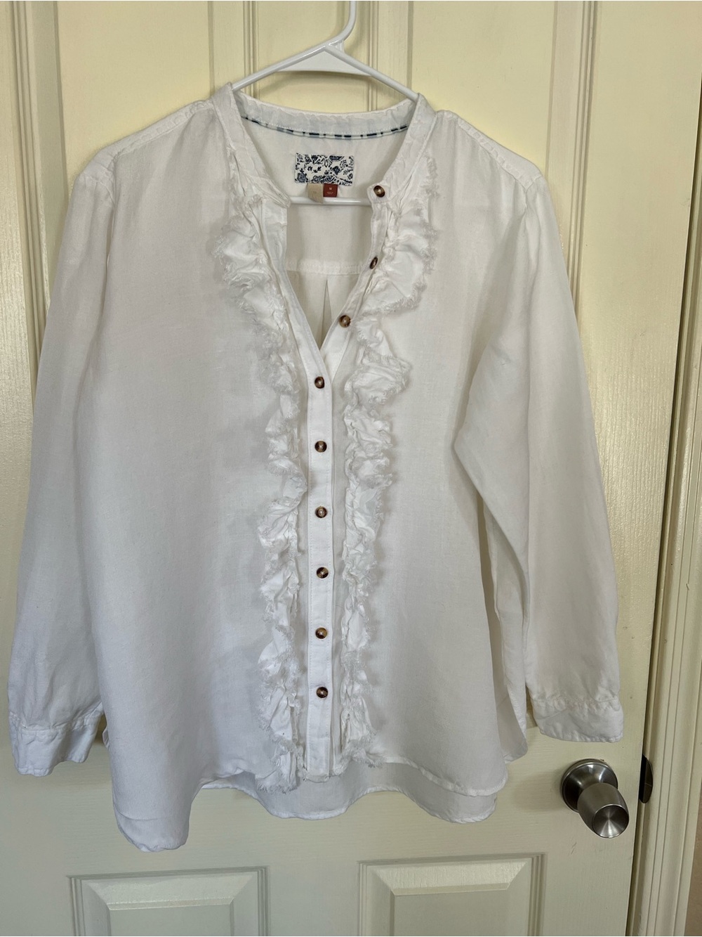 Pilcro Linen Blend White Ruffle Button Front Blouse Top Medium Boho - Picture 8 of 14